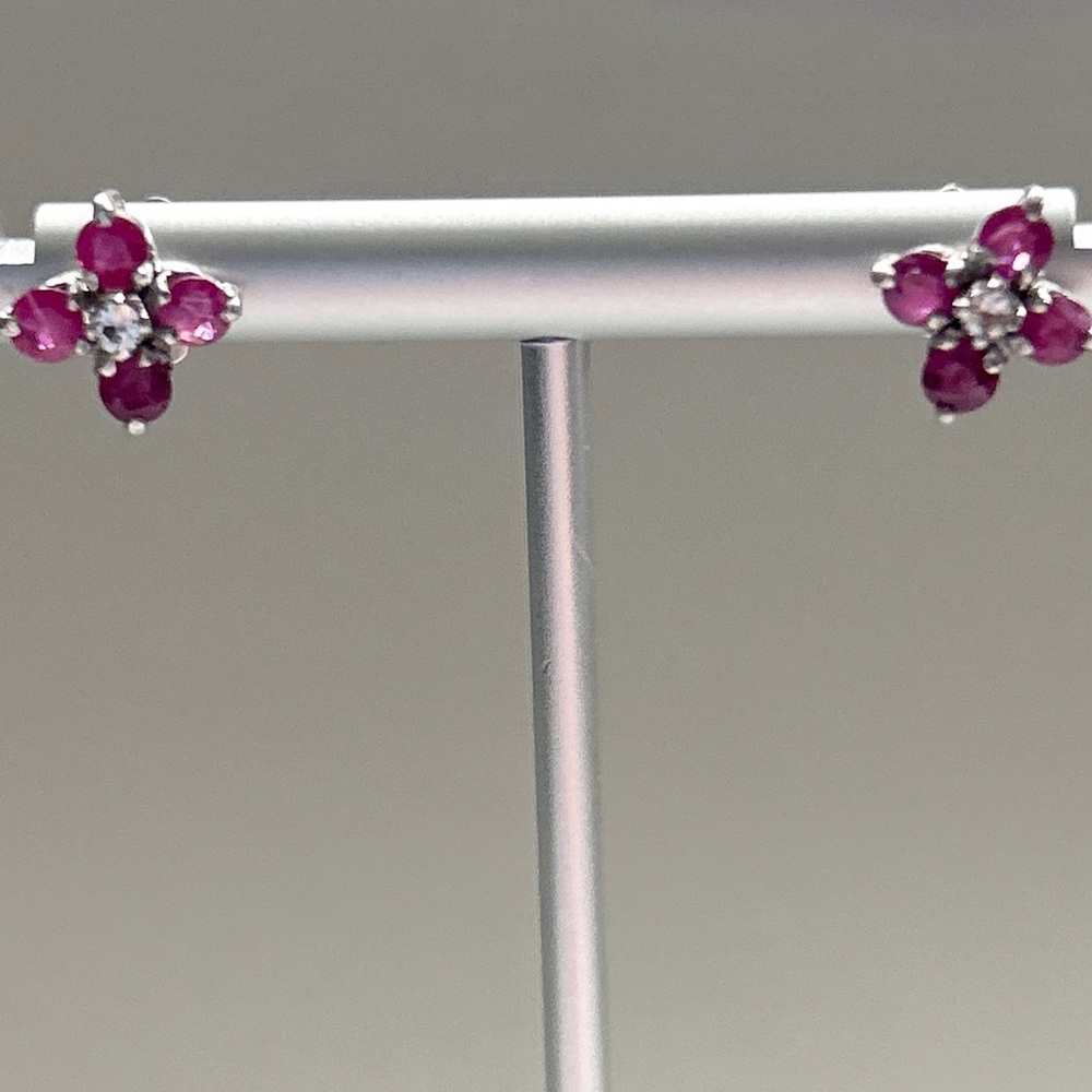 Ruby Gemstone Flower Sterling Silver Earrings - image 5